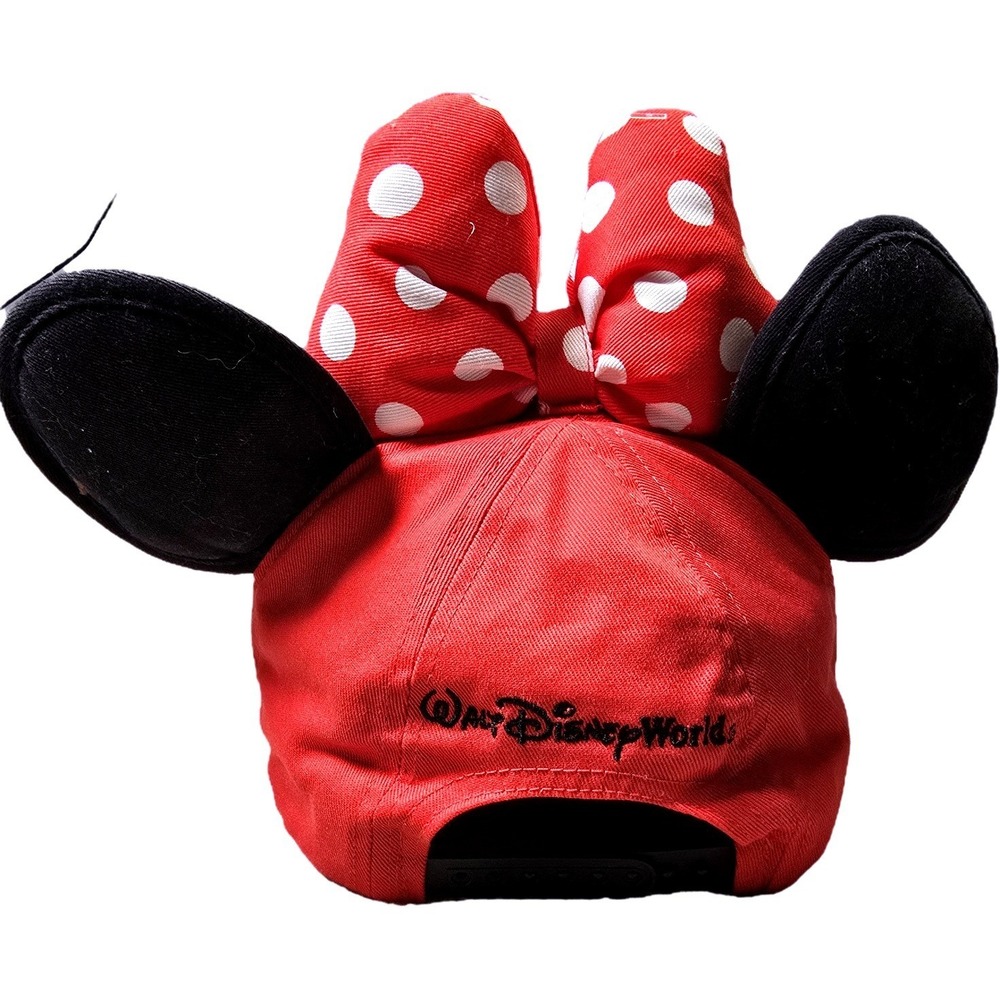 Disney Parks Minnie Mouse Polka‎ Dot Bow Ears Red Youth Baseball Cap Hat 54–57cm - Picture 4 of 6